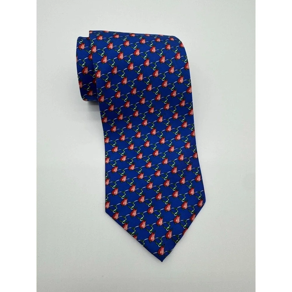 North Shore Rumson NJ Silk Tie Blue Red Fruit Pattern Necktie Classic Preppy